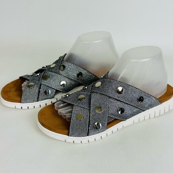 Bernie Mev Womens Kim Slide Sandal Pewter Open Toe Gray Metallic Sz 41 Sz 9.5 - Picture 1 of 9